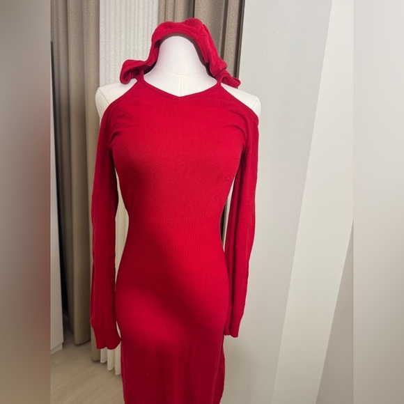 Bebe Red Cold Shoulder Bodycon Dress for Night Out - Picture 1 of 2